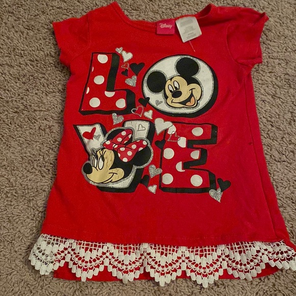 Disney Mickey Minnie Mouse LOVE t shirt scalloped ruffle bottom